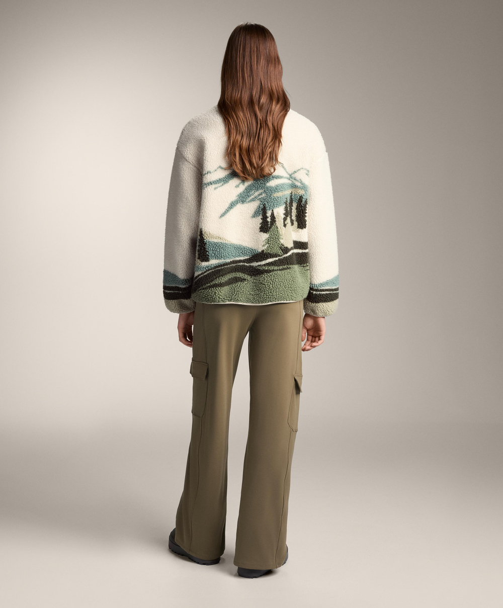 Oysho Толстовка из искусственной овчины с принтом «Пейзаж с оленем», экрю