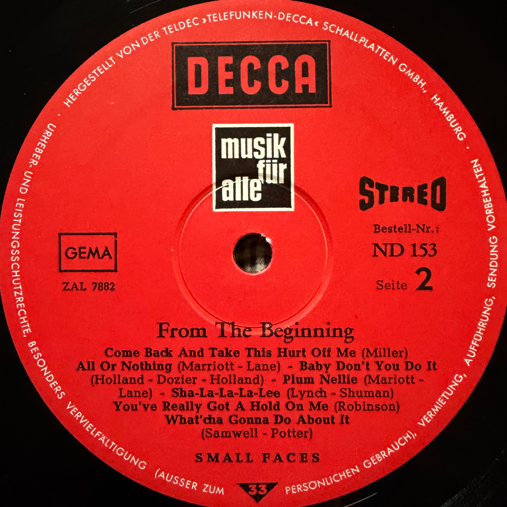 Small Faces ‎– From The Beginning (Германия 1697г.) Т