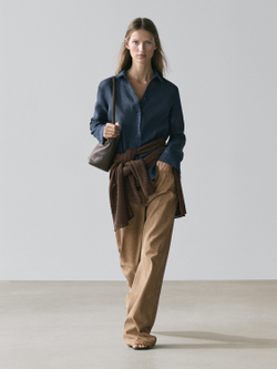 Massimo Dutti Свободная рубашка из 100% льна, темно-синий