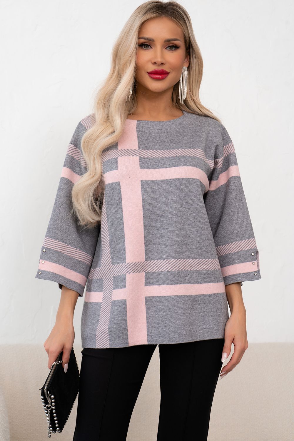 Джемпер (серый/пудровый/полоска) Б11-242/24 Nikol