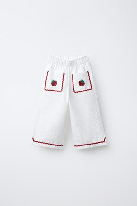 ZARA БРЮКИ-КЮЛОТЫ ИЗ РЕЛЬЕФНОЙ ТКАНИ С КОНТРАСТНЫМИ ВОЛНИСТЫМИ КРАЯМИ, ЖЕЛТОВАТО-БЕЛЫЙ