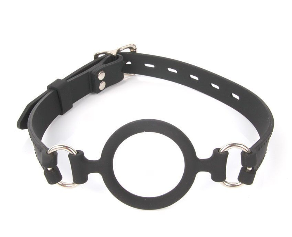 Черный кляп-кольцо на регулируемом ремешке (Цвет: черный)