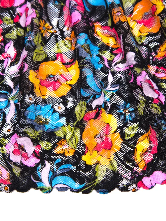 03-233 Кружево эластичное 20 см, old school, черный/голубой/розовый/желтый/салатовый