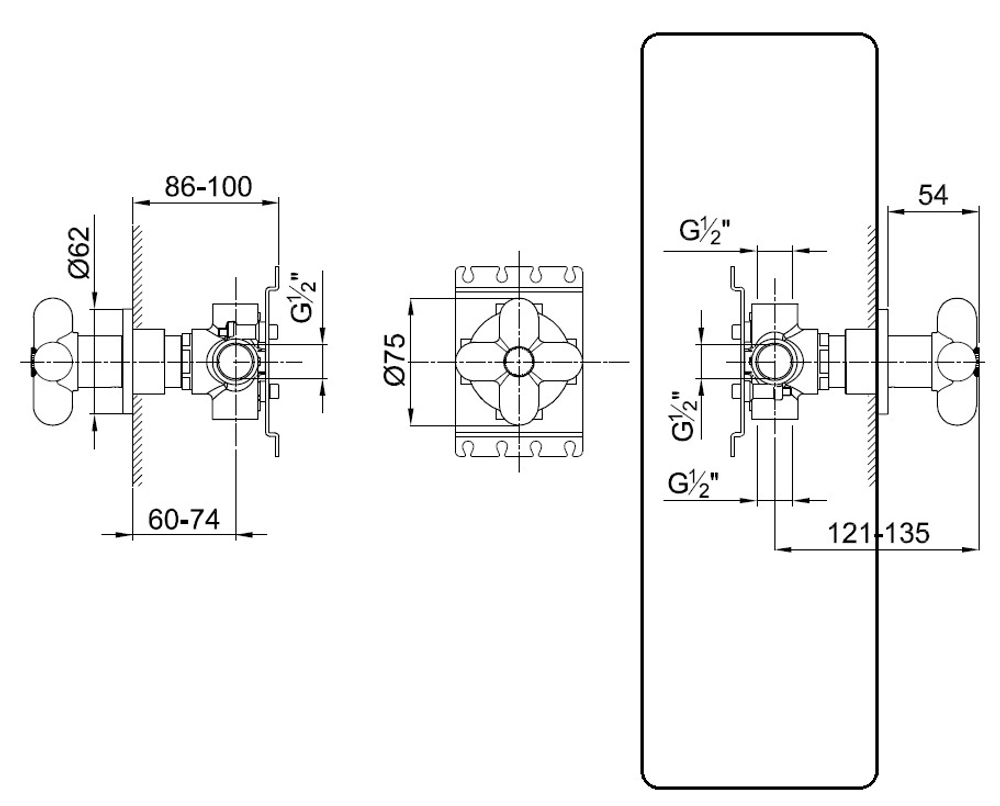 Fantini Встраиваемая часть дивертера на 3 выхода 19 00 D277A