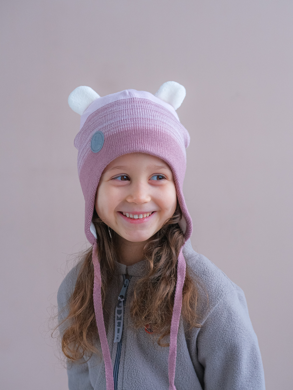 Шапка весенняя/осенняя вязаная ЛОРА (Пыльная роза меланж)