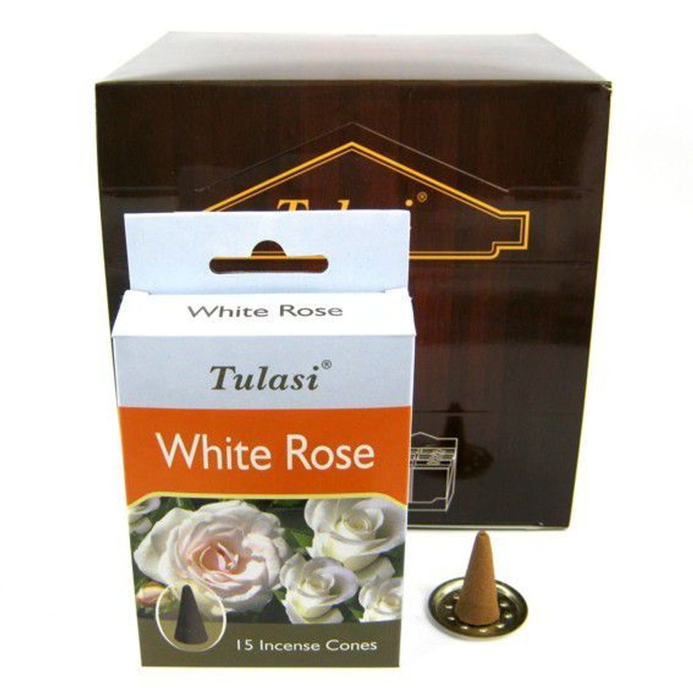 Tulasi White Rose Благовоние-конус Белая Роза, 15 шт