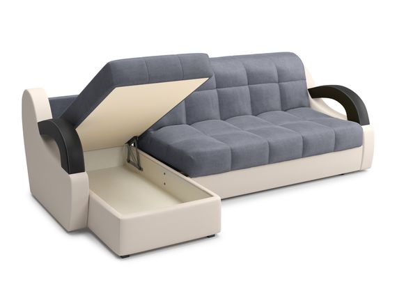 Диван угловой с оттоманкой Мадрид 1,6 - Velutto 32 серый/беж кожзам/ коричневая накладка