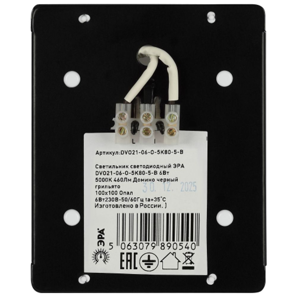 Светильник светодиодный ЭРА DVO21-06-O-5K80-5-B 6Вт 5000K 460Лм Домино черный грильято 100х100 Опал | Офисные Светильники Россия