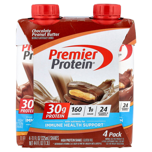 Premier Protein, высокопротеиновый коктейль, шоколад и арахисовая паста, 4 шт. по 325 мл (11 жидк. унций)