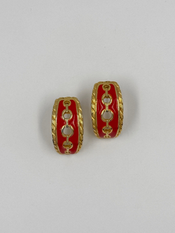 Серьги полукольца с красной эмалью