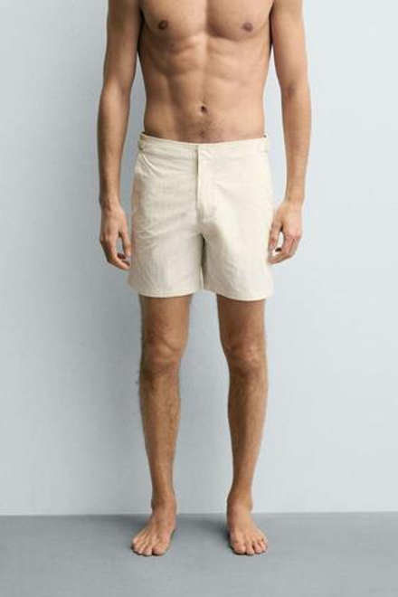 ZARA ДЛИННЫЕ ПЛАВКИ ИЗ РЕЛЬЕФНОЙ ТКАНИ, ЭКРЮ