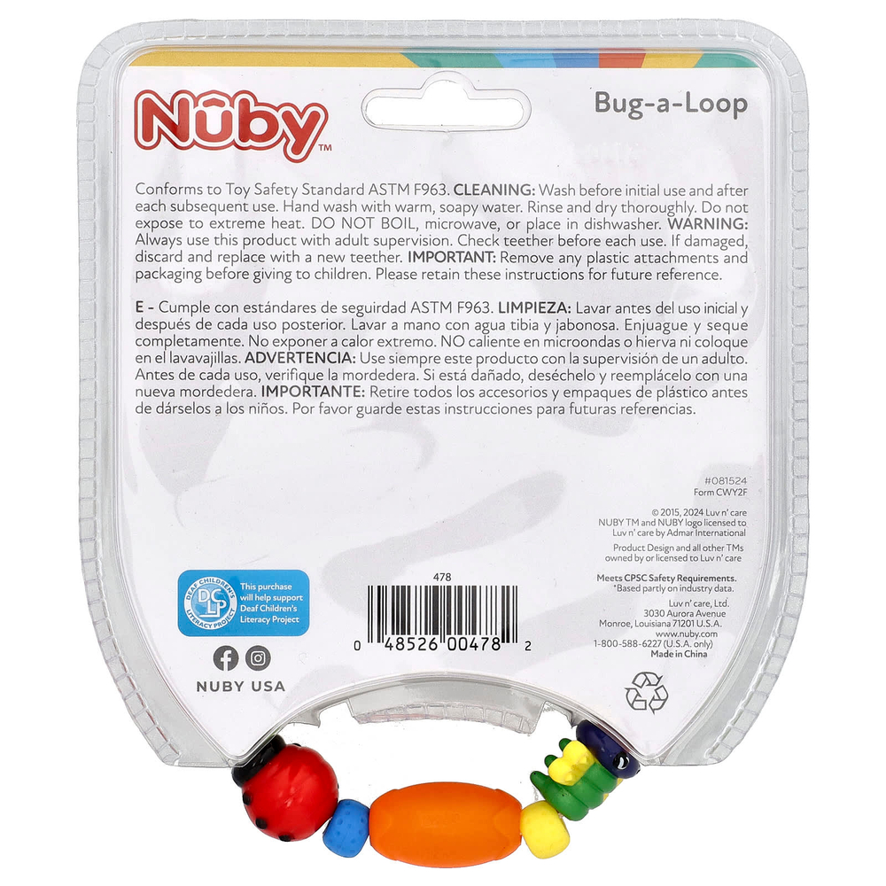 Nuby, Bug-a-Loop, прорезыватель для зубов, для детей от 3 месяцев, 1 шт.