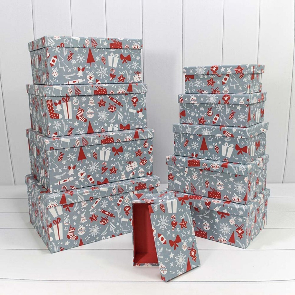 Коробка 34 х 26 х 15.3 см Набор 10 шт "Новый год" (Серый)