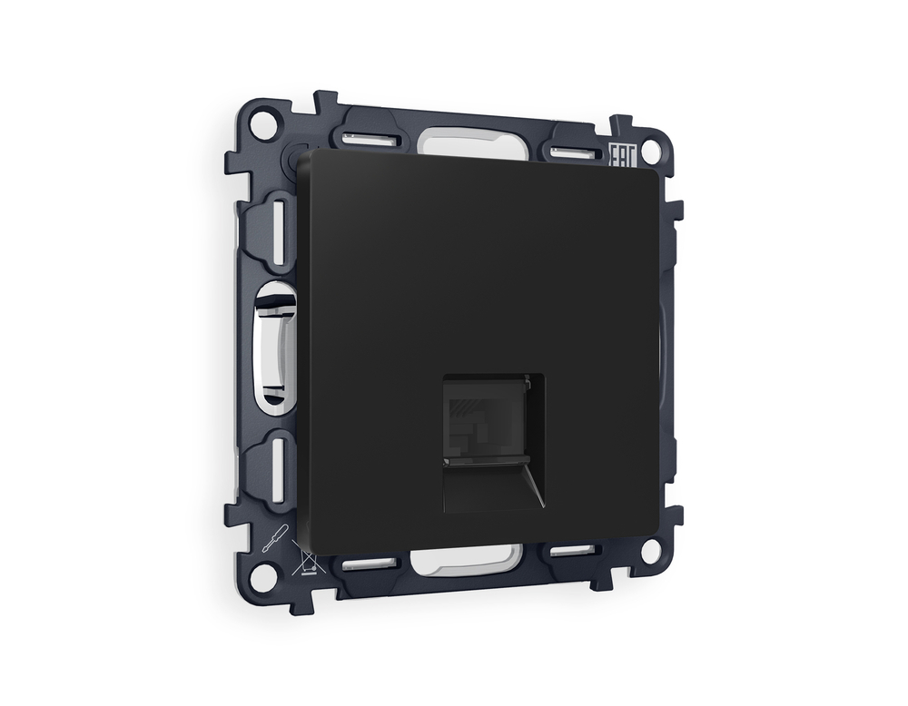 MA812005 Комплект механизма компьютерной розетки RJ-45 экранированной с автоматической защитной шторкой ALFA Черный матовый QUANT (AP8120, VM185)