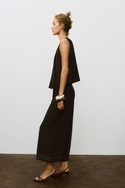 ZARA ТОП СО СКЛАДКАМИ И ФУРНИТУРОЙ, ЧЕРНЫЙ