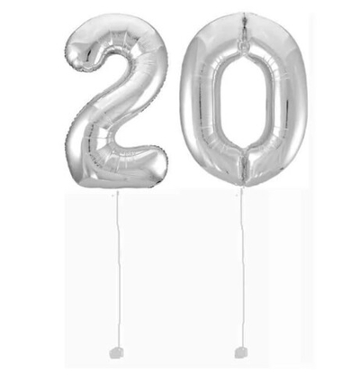 Шар-цифра 20 Серебро Silver 102 см фольга с гелием на грузике