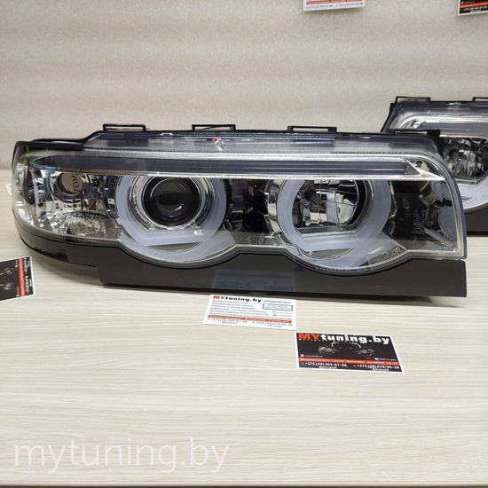Передние фары 3D Angel Eyes для BMW 7 E38 (94-01) хромированные