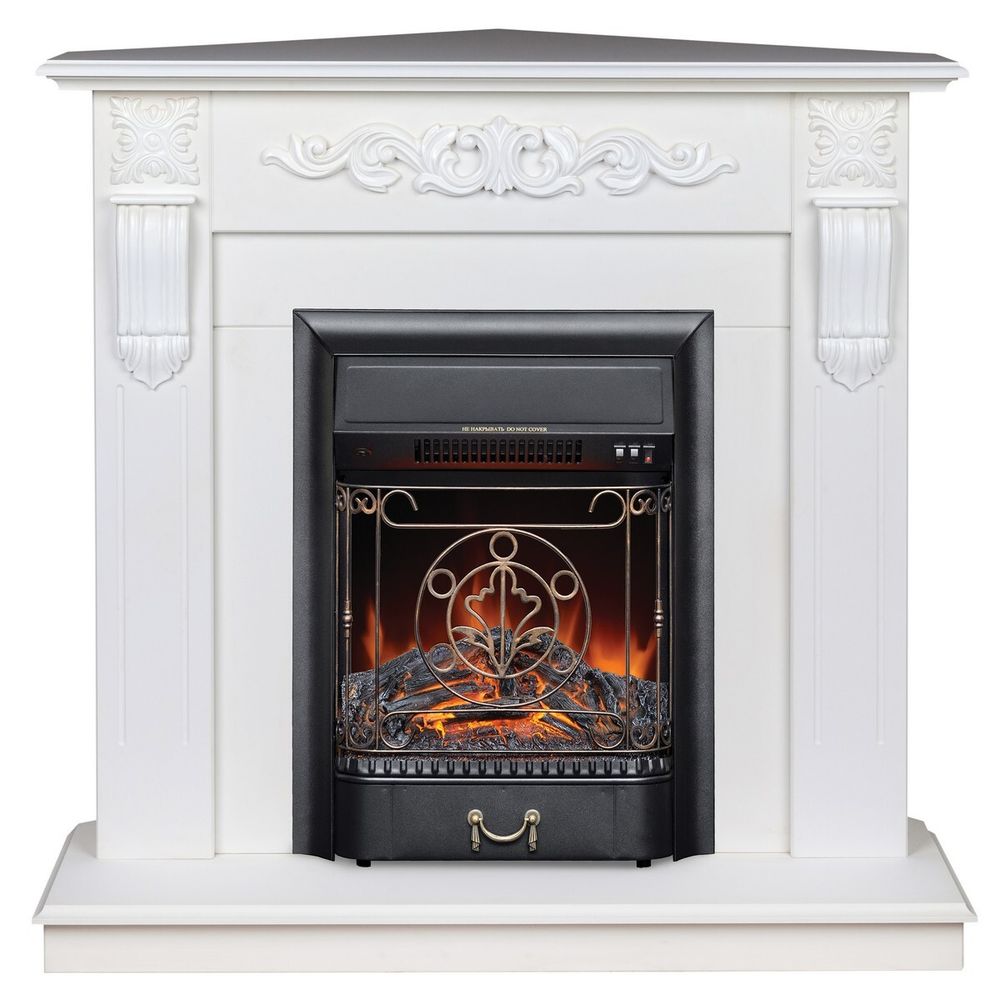 Электрокамин RealFlame Dominica Corner DN белый матовый с очагом Majestic Lux Black