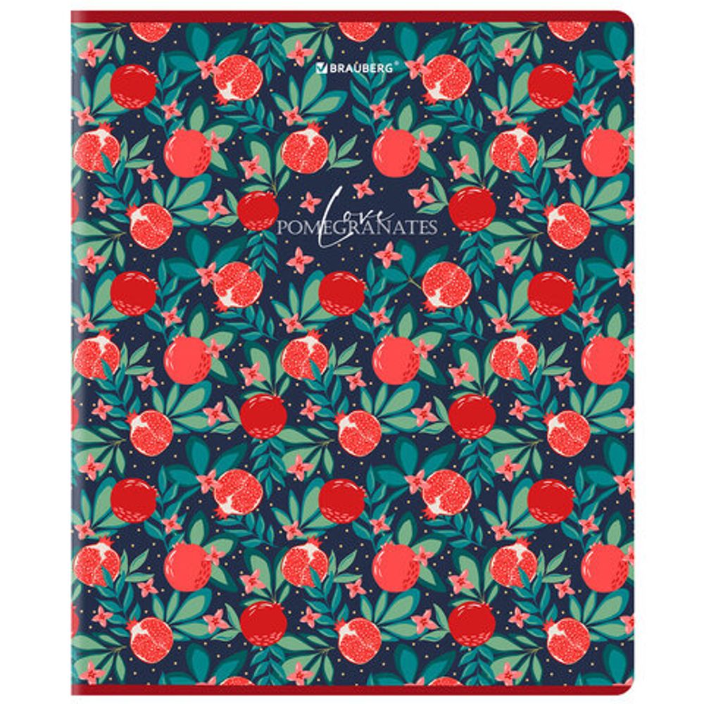 Тетрадь А5, 48 л., BRAUBERG, скоба, клетка, матовая ламинация, выборочный лак, "Гранаты", 404376, 1шт