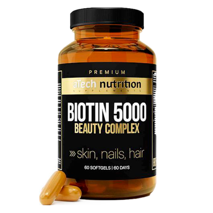 Биотин 5000 МЕ, Biotin 5000 IU, aTech Nutrition Premium, 60 желатиновых капсул