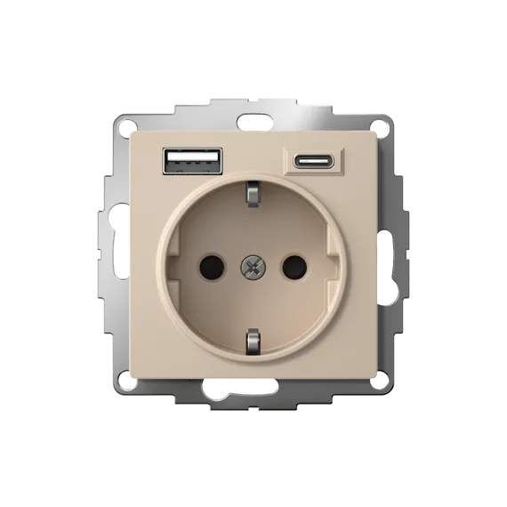 Розетка AtlasDesign 16А с 2-мя заряд. устройствами USB тип A+C 5В/2.4А/3.0А 2х5В/1.5А механизм песочн. SE ATN001232