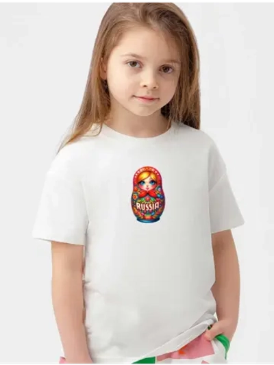 Футболка детская с Матрешкой и надпись Россия
