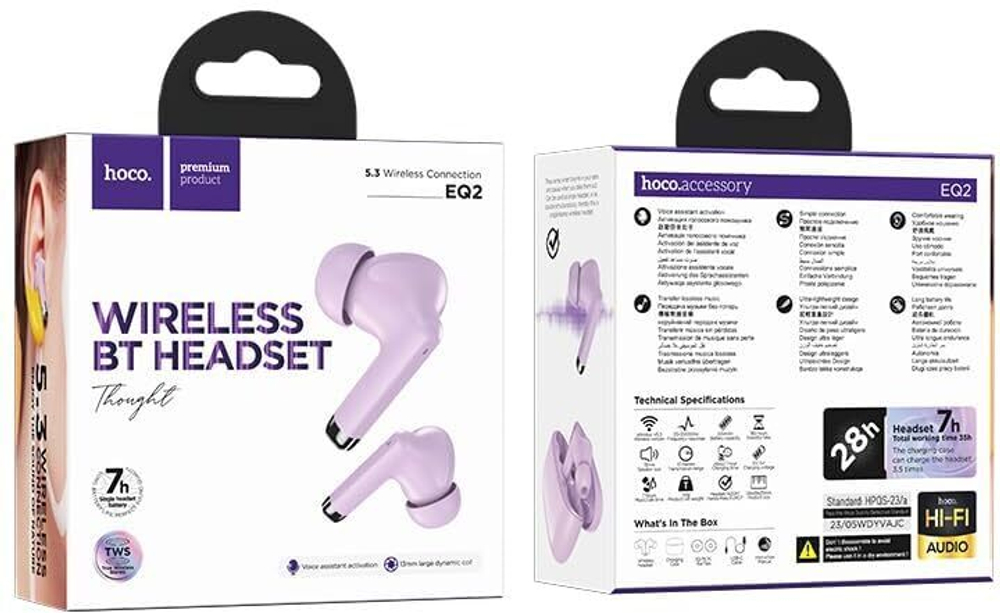 Bluetooth наушники Hoco EQ2 purple