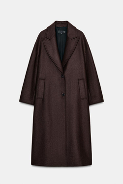 ZARA ПАЛЬТО С КОМБИНИРОВАННЫМ ВОРОТНИКОМ ИЗ ИСКУССТВЕННОЙ КОЖИ, КОРИЧНЕВЫЙ