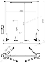 Двухстоечный подъемник с верхней синхронизацией Габарит 3700 мм S4D-2 380 V C Темп