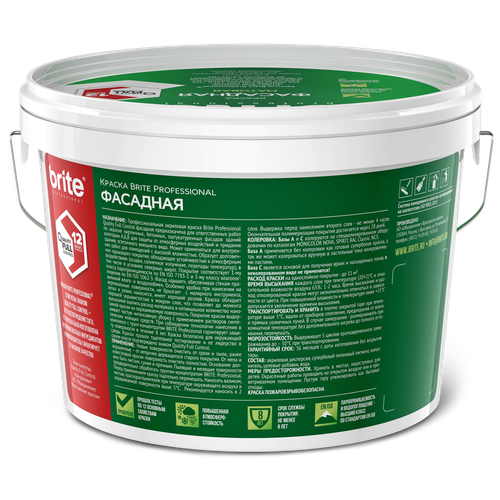 Краска BRITE PROFESSIONAL фасадная белая матовая база А