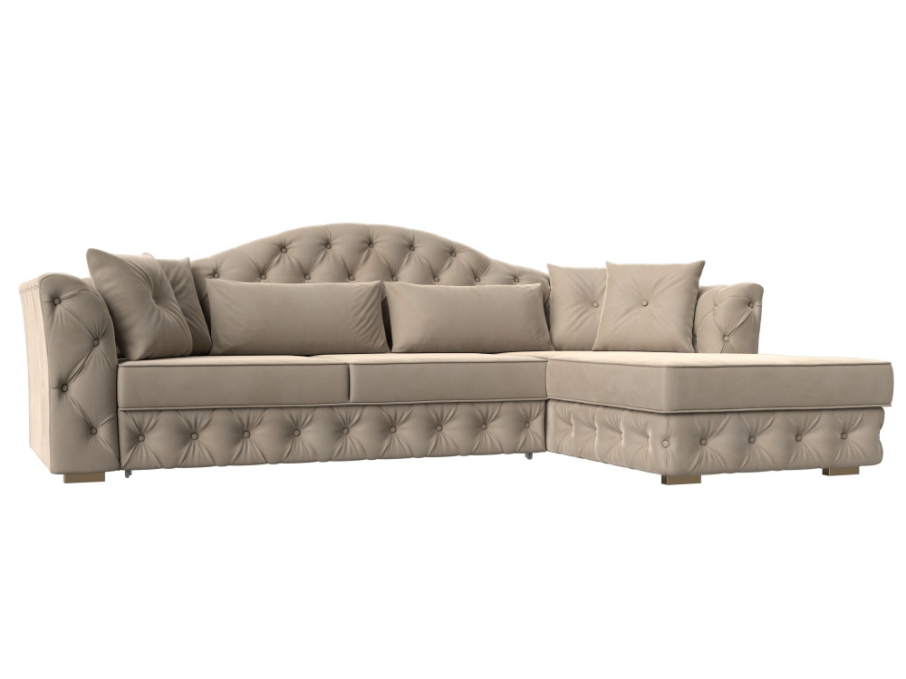 Диван угловой Артис правый угол, Бежевый, Велюр, 121585