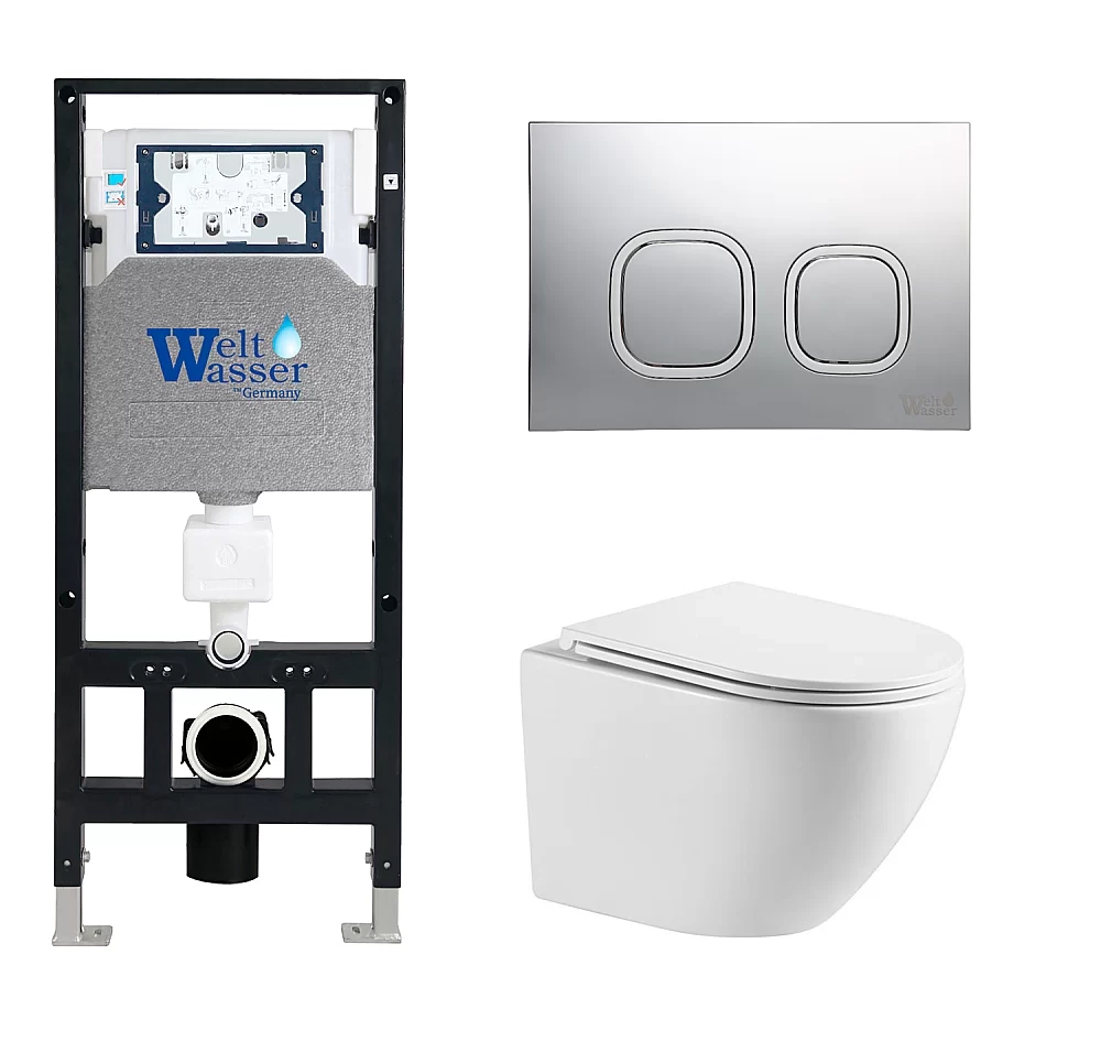 Унитаз с инсталляцией WeltWasser AMBERG 506 + MERZBACH 043 GL-WT + AMBERG RD-CR