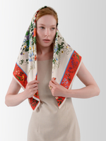 Платок «Русский полевой букет» красный 100% шёлк