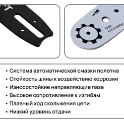 WORCRAFT Шина для бензопилы, цепной, аккумуляторной мини-пилы длина 6", шаг 3,5 см, звеньев 36.