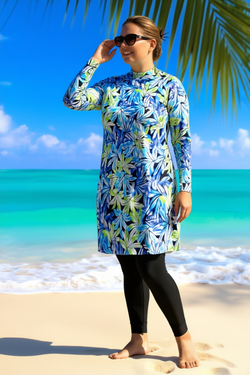 Купальный топ 17260 голубые листья