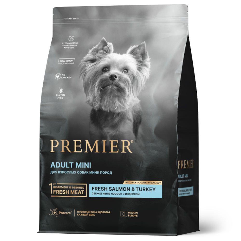 Сухой корм PREMIER Dog для собак мелких пород, филе лосося с индейкой -3 кг