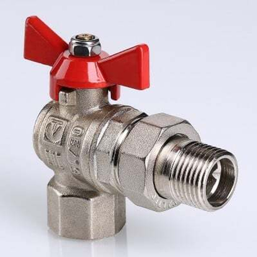 Кран шаровой латунный никелированный полнопроходной угловой разъёмное соединение(американка)/внутренняя резьба бабочка, VALTEC BASE