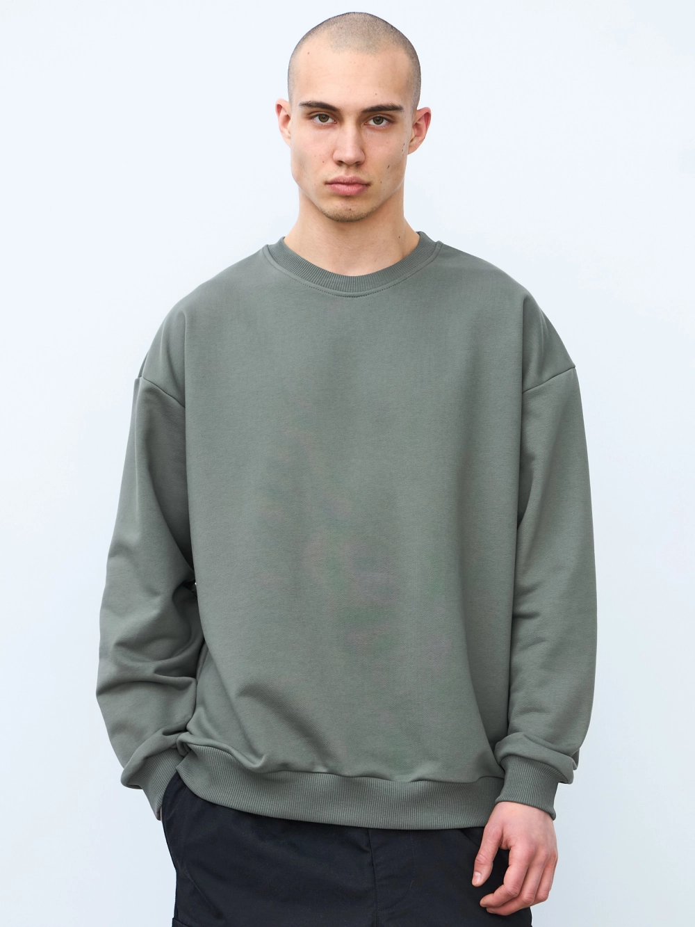 Свитшот оверсайз, без начеса (серо-зеленый)