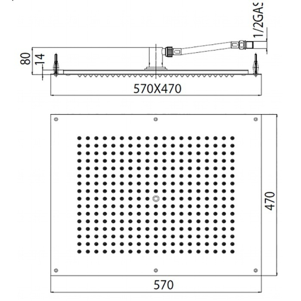 Bossini Dream-Rectangular Flat душ потолочный 570x470 мм для установки в потолок, в комплекте с гибкой подводкой, цвет хром