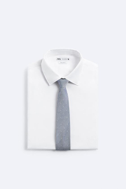 ZARA ЖАККАРДОВЫЙ ГАЛСТУК В ГОРОШЕК, НЕБЕСНО-ГОЛУБОЙ