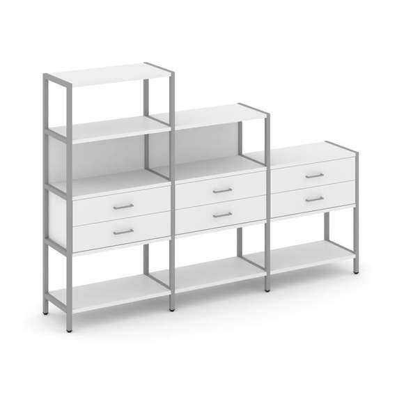 Shelf System Трехсекционный стеллаж четырех/трех/двухярусный с ящиками SN.STM-431 Белый/Металл Серый