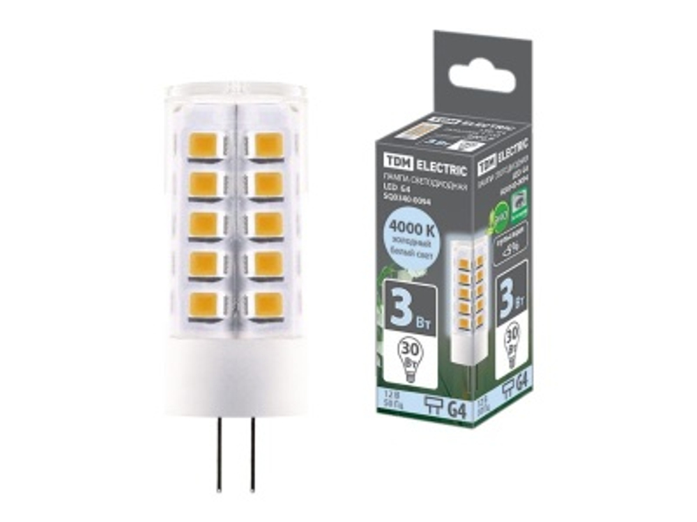 Лампа светодиодная G4 3W AC/DC 12V 4000К SMD 16*43мм  TDM