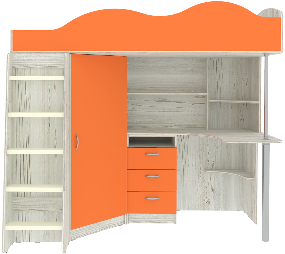 Кровать-чердак КарИВи Пионер с деревянной лестницей Винтерберг Оранжевый