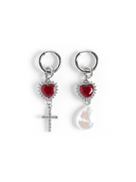 Серьги "Cross pearl red" Silver