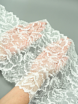 Эластичное кружево теплое белое ширина 21 см ОТРЕЗ 1,6 брак