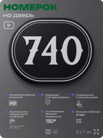 Номерок на дверь квартиры 740, для кабинета, офиса, шильдик 9 х 7 см, черный, Айдентика Технолоджи