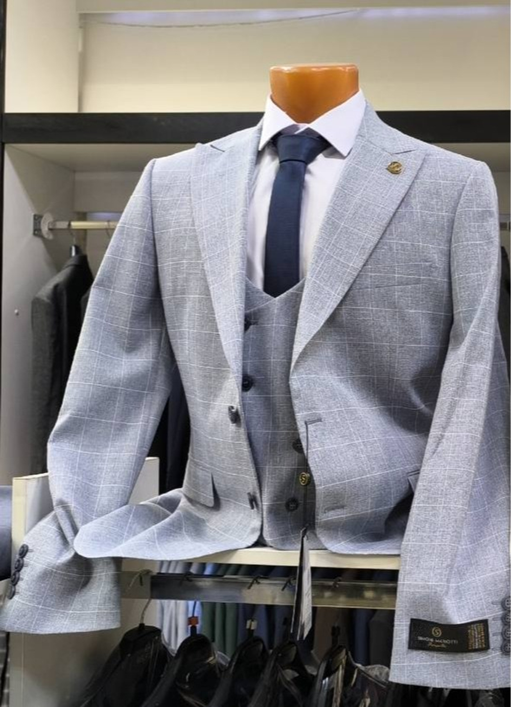 Костюм тройка серо-голубой Simoni Mariotti