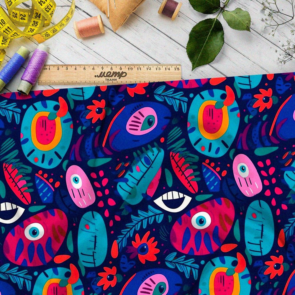 Ткань премиум габардин мультяшные глаза