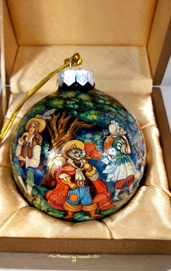 Шар новогодний с полной росписью "Кот в сапогах" в футляре