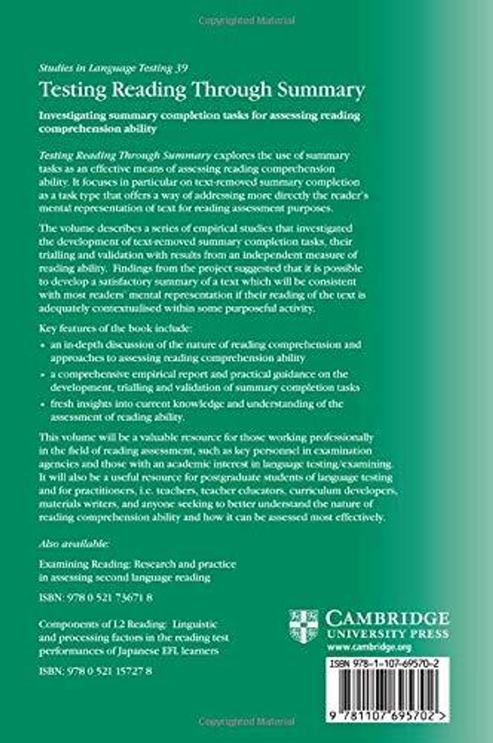 Testing Reading through Summary: Investigating summary completion tasks for assessing reading comprehension ability (Studies in Language Testing) 1st Edition